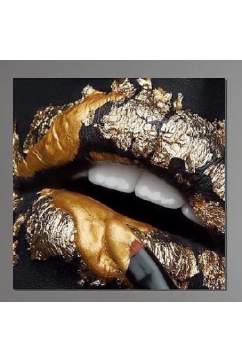 Quadro in vetro gold lips 