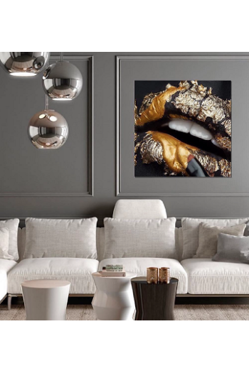 Quadro in vetro gold lips 